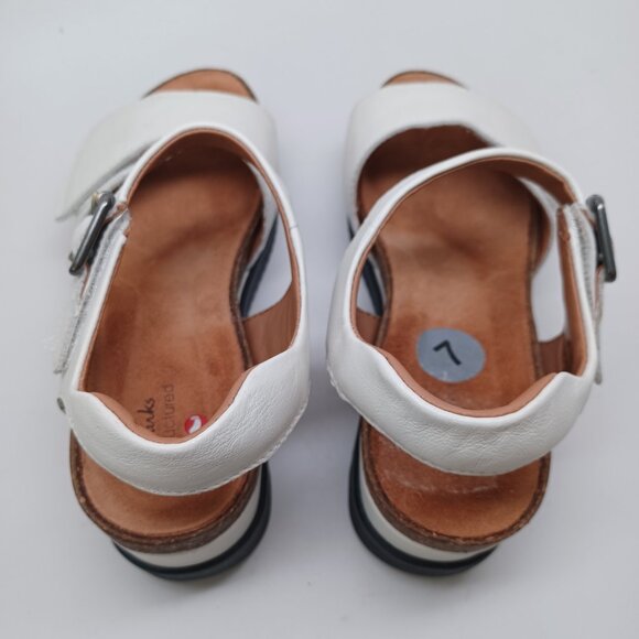 Clarks Unstructured Sandals White Cork Wedge Adjustable Two Strap Womens  7 - Picture 10 of 16